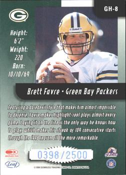 1999 Leaf Rookies & Stars - Greatest Hits #GH-8 Brett Favre Back