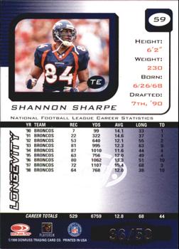 1999 Leaf Rookies & Stars - Longevity #59 Shannon Sharpe Back