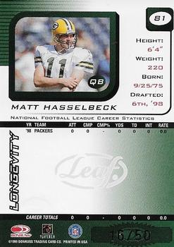 1999 Leaf Rookies & Stars - Longevity #81 Matt Hasselbeck Back