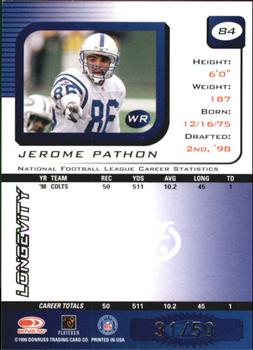 1999 Leaf Rookies & Stars - Longevity #84 Jerome Pathon Back
