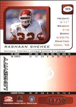 1999 Leaf Rookies & Stars - Longevity #95 Rashaan Shehee Back