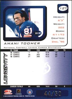 1999 Leaf Rookies & Stars - Longevity #127 Amani Toomer Back