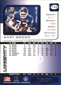 1999 Leaf Rookies & Stars - Longevity #133 Gary Brown Back