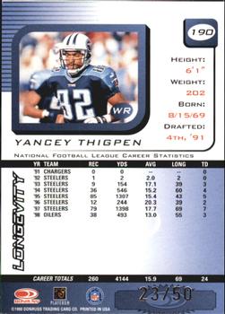 1999 Leaf Rookies & Stars - Longevity #190 Yancey Thigpen Back