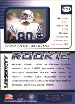 1999 Leaf Rookies & Stars - Longevity #251 Terrence Wilkins Back