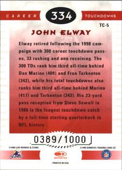 1999 Leaf Rookies & Stars - Touchdown Club #TC-5 John Elway Back