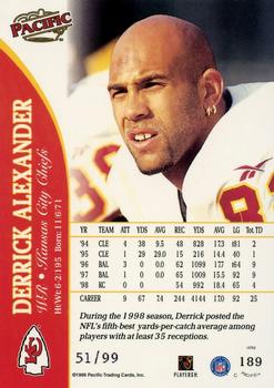 1999 Pacific - Copper #189 Derrick Alexander WR Back