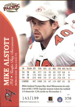 1999 Pacific - Gold #378 Mike Alstott Back