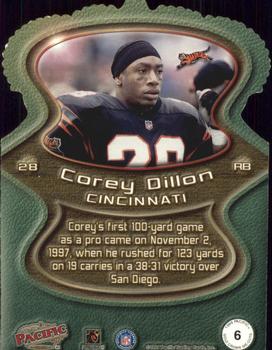 1999 Pacific - Gold Crown Die Cuts #6 Corey Dillon Back