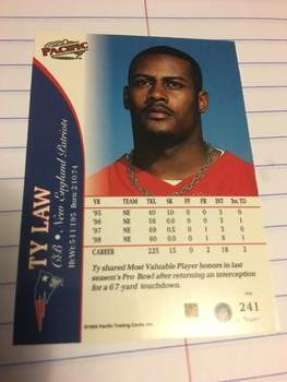 1999 Pacific - Opening Day #241 Ty Law Back
