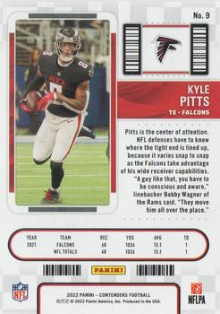 2022 Panini Contenders #9 Kyle Pitts Back