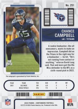 2022 Panini Contenders #251 Chance Campbell Back