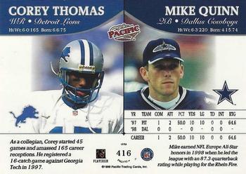 1999 Pacific - Red #416 Corey Thomas / Mike Quinn Back
