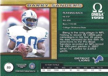 1999 Pacific Omega - Copper #89 Barry Sanders Back