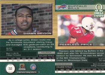 1999 Pacific Omega - Gold #32 Shawn Bryson / Peerless Price Back