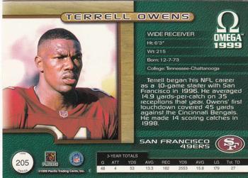 1999 Pacific Omega - Gold #205 Terrell Owens Back