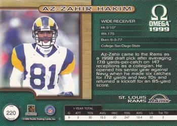 1999 Pacific Omega - Gold #220 Az-Zahir Hakim Back