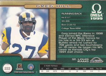 1999 Pacific Omega - Gold #222 Greg Hill Back