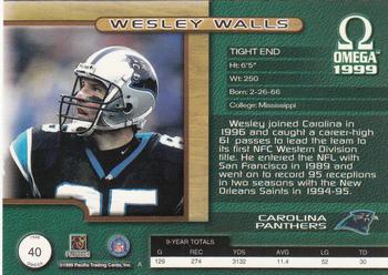 1999 Pacific Omega - Premiere Date #40 Wesley Walls Back