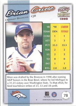 1999 Pacific Paramount - Copper #78 Brian Griese Back