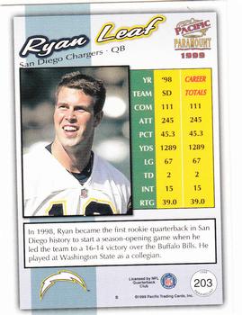 1999 Pacific Paramount - Copper #203 Ryan Leaf Back