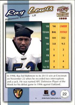 1999 Pacific Paramount - Gold #22 Ray Lewis Back