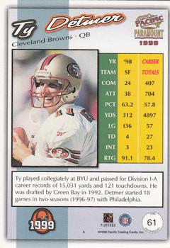 1999 Pacific Paramount - Gold #61 Ty Detmer Back