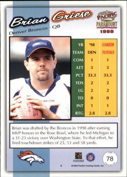 1999 Pacific Paramount - Gold #78 Brian Griese Back