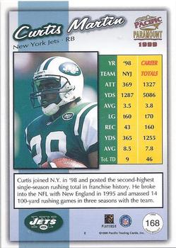 1999 Pacific Paramount - Gold #168 Curtis Martin Back