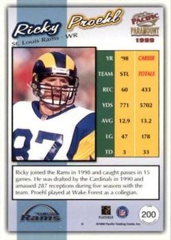 1999 Pacific Paramount - Gold #200 Ricky Proehl Back