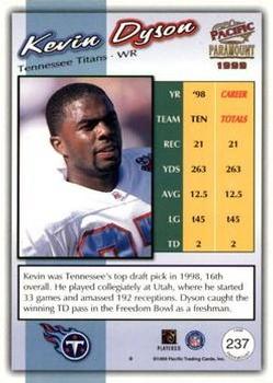 1999 Pacific Paramount - Gold #237 Kevin Dyson Back