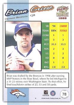 1999 Pacific Paramount - HoloGold #78 Brian Griese Back