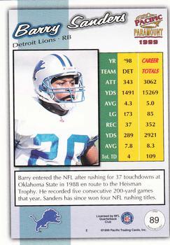 1999 Pacific Paramount - HoloGold #89 Barry Sanders Back
