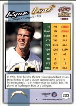1999 Pacific Paramount - HoloGold #203 Ryan Leaf Back