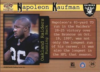 1999 Pacific Paramount - Personal Bests #26 Napoleon Kaufman Back