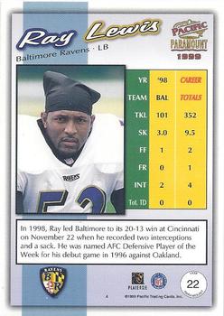 1999 Pacific Paramount - Platinum Blue #22 Ray Lewis Back