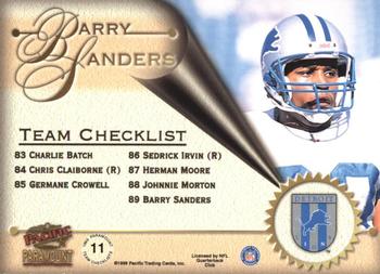 1999 Pacific Paramount - Team Checklists #11 Barry Sanders Back