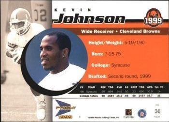 1999 Pacific Prism - Holographic Blue #36 Kevin Johnson Back