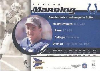 1999 Pacific Prism - Holographic Gold #62 Peyton Manning Back
