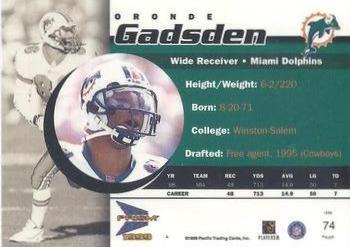 1999 Pacific Prism - Holographic Gold #74 Oronde Gadsden Back