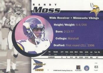 1999 Pacific Prism - Holographic Gold #83 Randy Moss Back