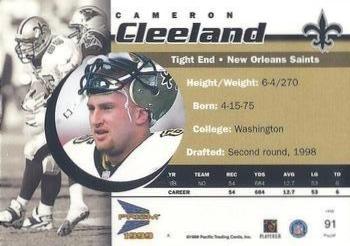 1999 Pacific Prism - Holographic Gold #91 Cameron Cleeland Back