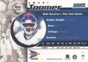 1999 Pacific Prism - Premiere Date #98 Amani Toomer Back
