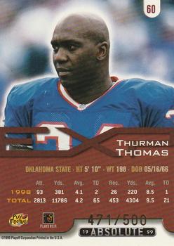 1999 Playoff Absolute EXP - Tools of the Trade #60 Thurman Thomas Back