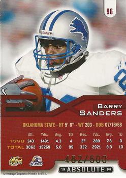 1999 Playoff Absolute EXP - Tools of the Trade #96 Barry Sanders Back