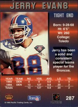 1995 Pacific #287 Jerry Evans Back