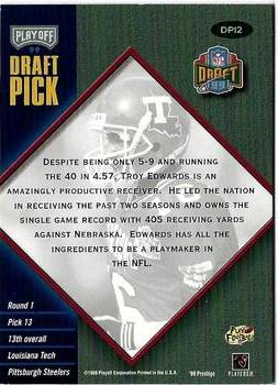1999 Playoff Prestige SSD - Draft Picks #DP12 Troy Edwards Back