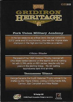 1999 Playoff Prestige SSD - Gridiron Heritage #GH22 Eddie George Back
