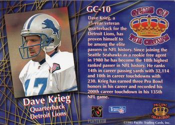 1995 Pacific - Gems of the Crown #GC-10 Dave Krieg Back