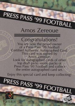 1999 Press Pass - Autographs #NNO Amos Zereoue Back